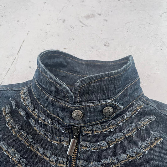 2000s armani jeans frayed blue denim jacket