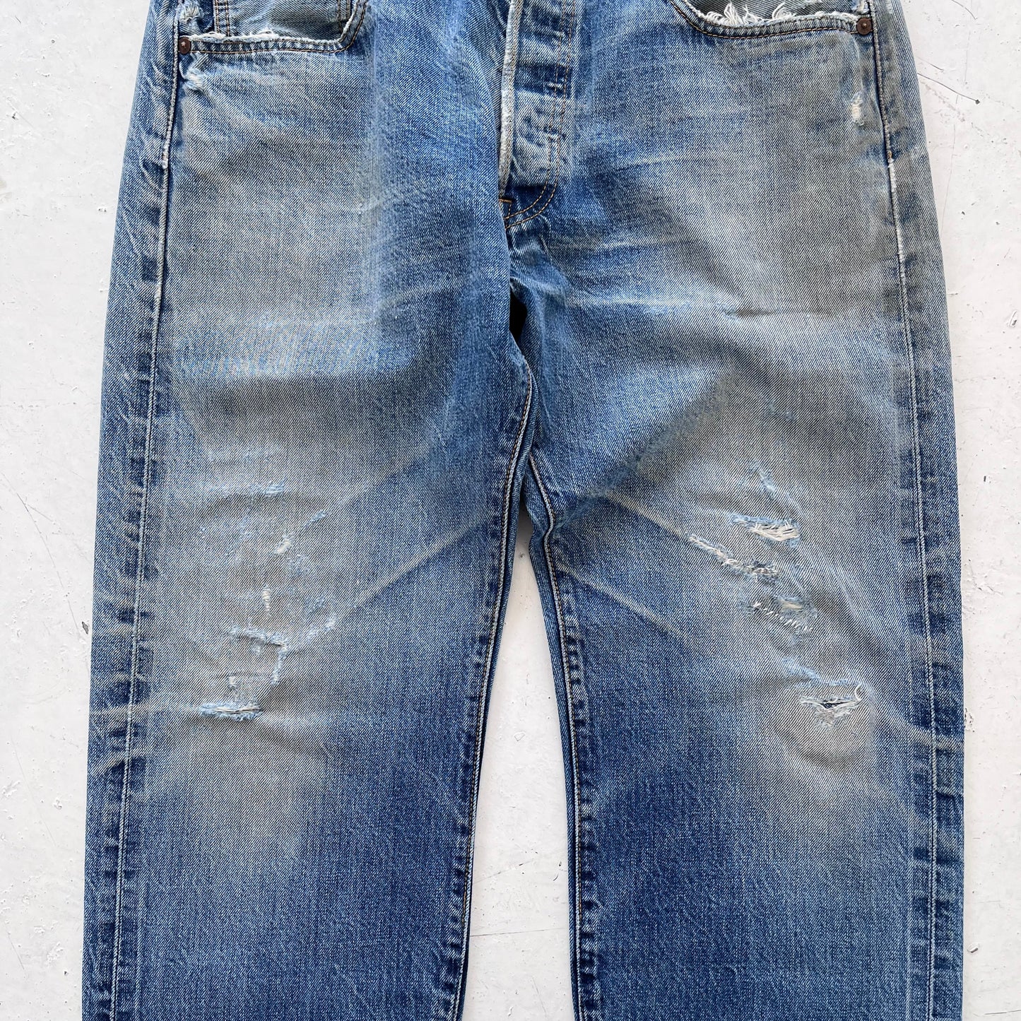 2000s levis 501 limited edition red line selvedge distressed jeans