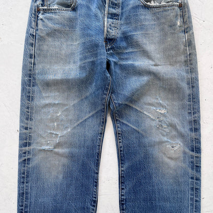 2000s levis 501 limited edition red line selvedge distressed jeans