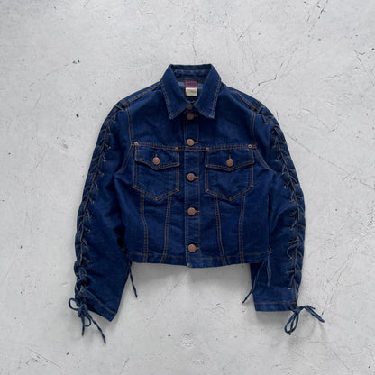 1990s jean paul gaultier jeans corset detail denim jacket