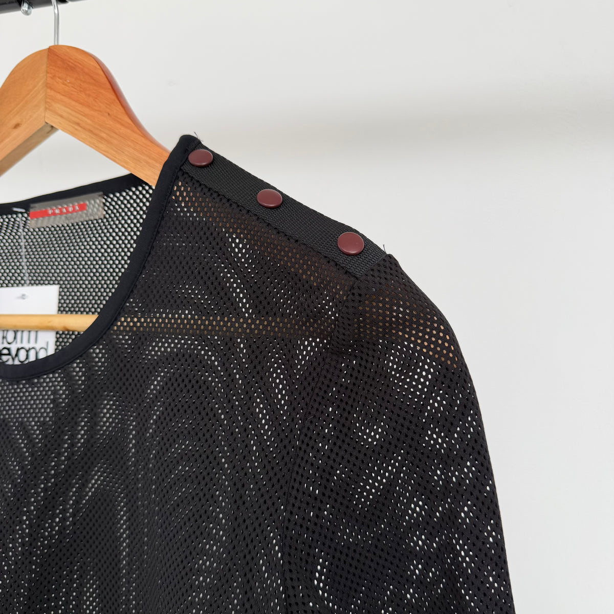 ss2000 prada sport asymmetrical neck mesh longsleeve top