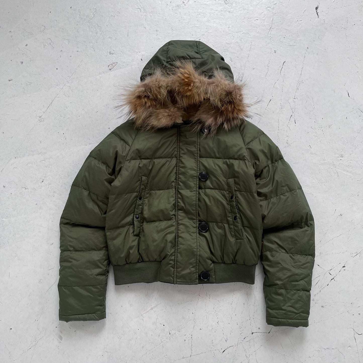 2000s moncler green fur trim puffer