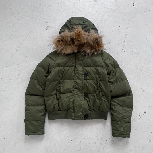 2000s moncler green fur trim puffer