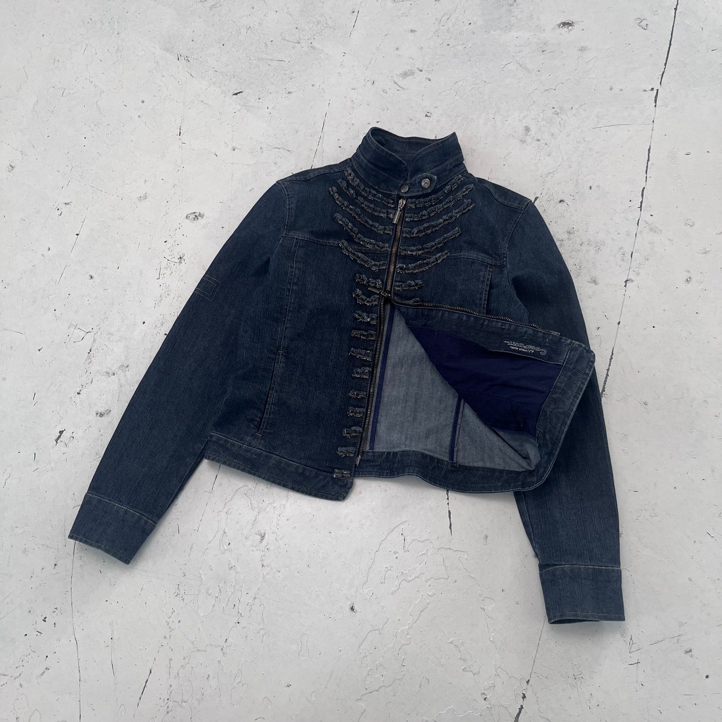 2000s armani jeans frayed blue denim jacket