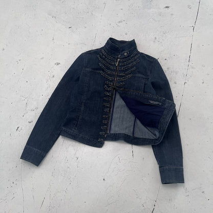 2000s armani jeans frayed blue denim jacket