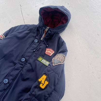 2010s armani jeans patchwork hooded bomber