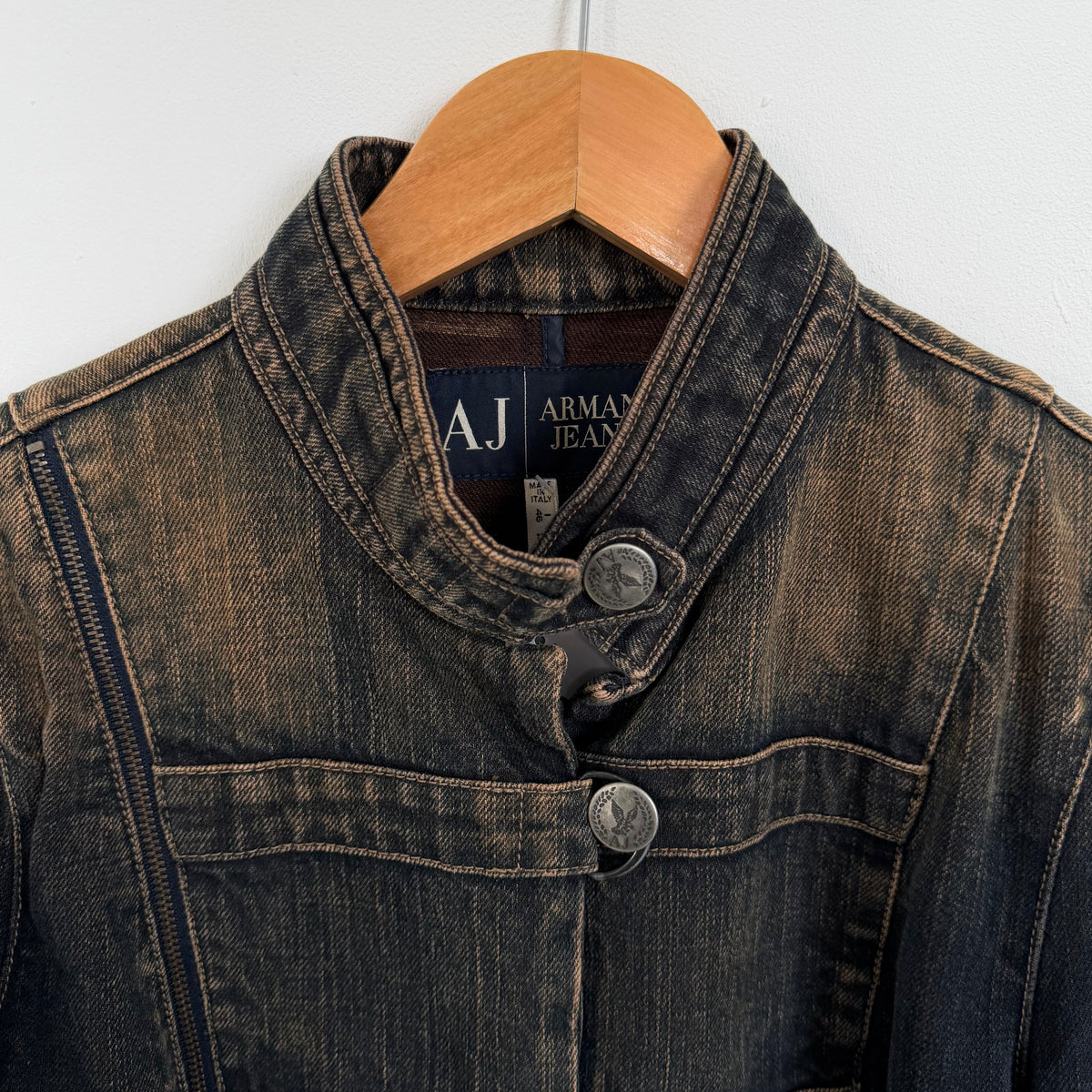 2000s armani jeans napoleon dark wash denim jacket