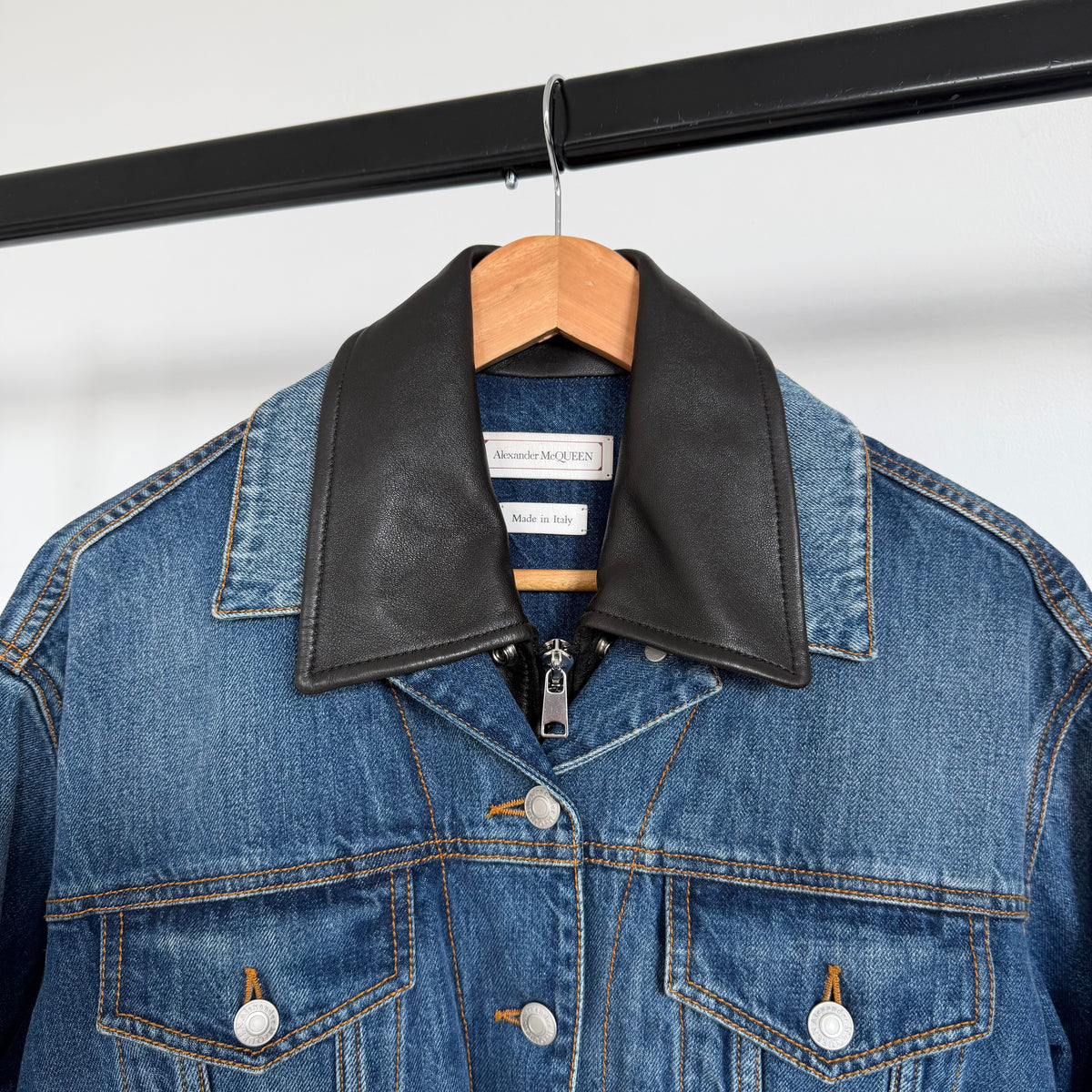ss2022 alexander mcqueen double layered denim/leather jacket
