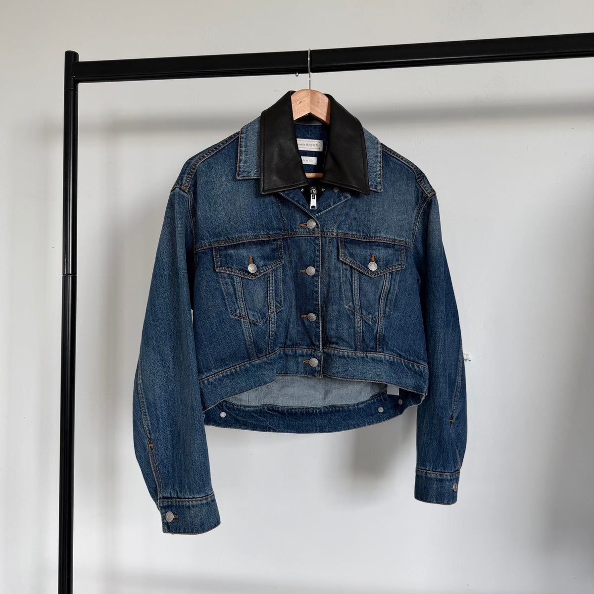 ss2022 alexander mcqueen double layered denim/leather jacket