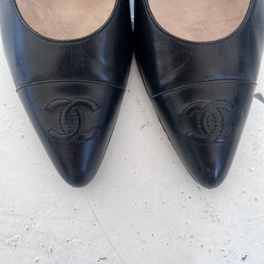 2000s chanel black leather heels