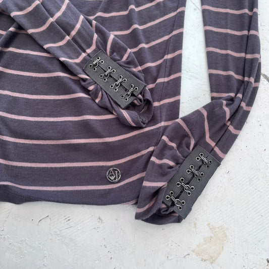 2000s armani jeans striped scoop neck top
