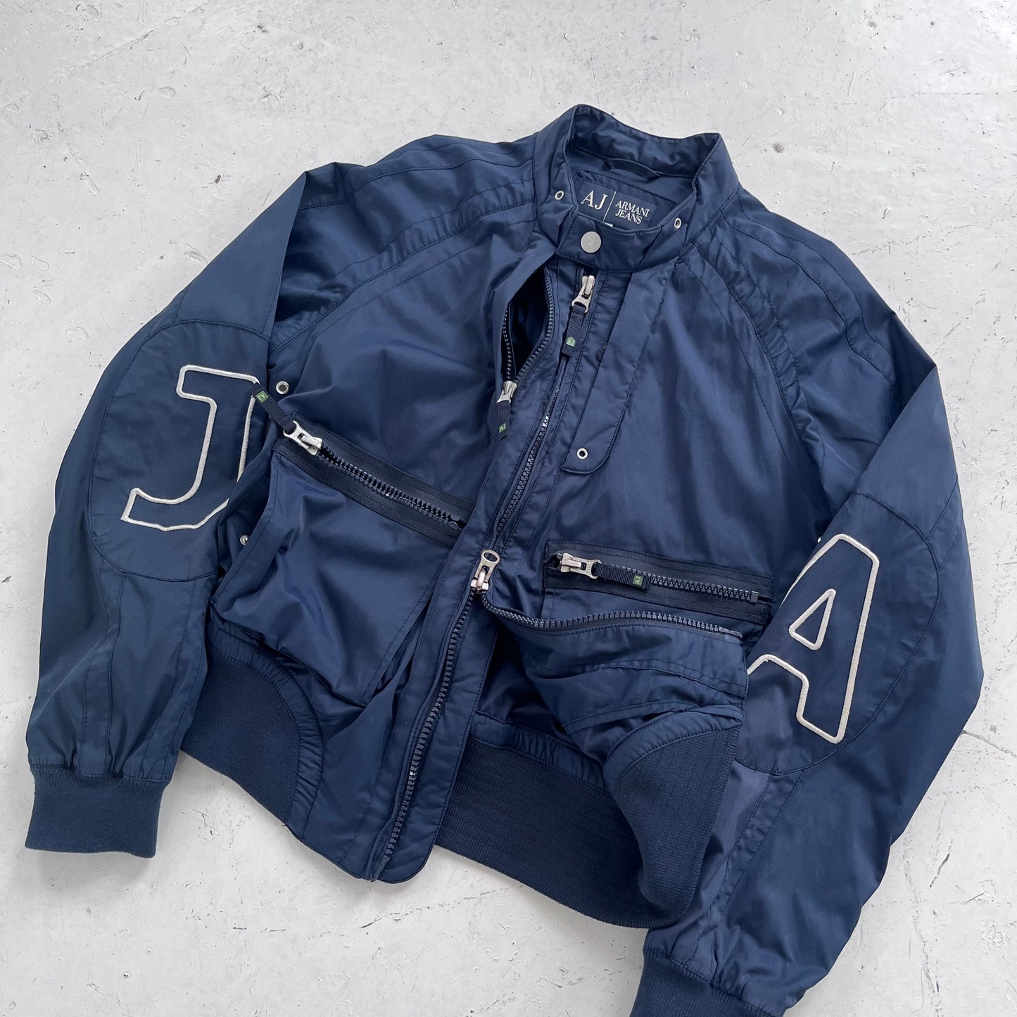 2000s armani jeans spellout bomber jacket