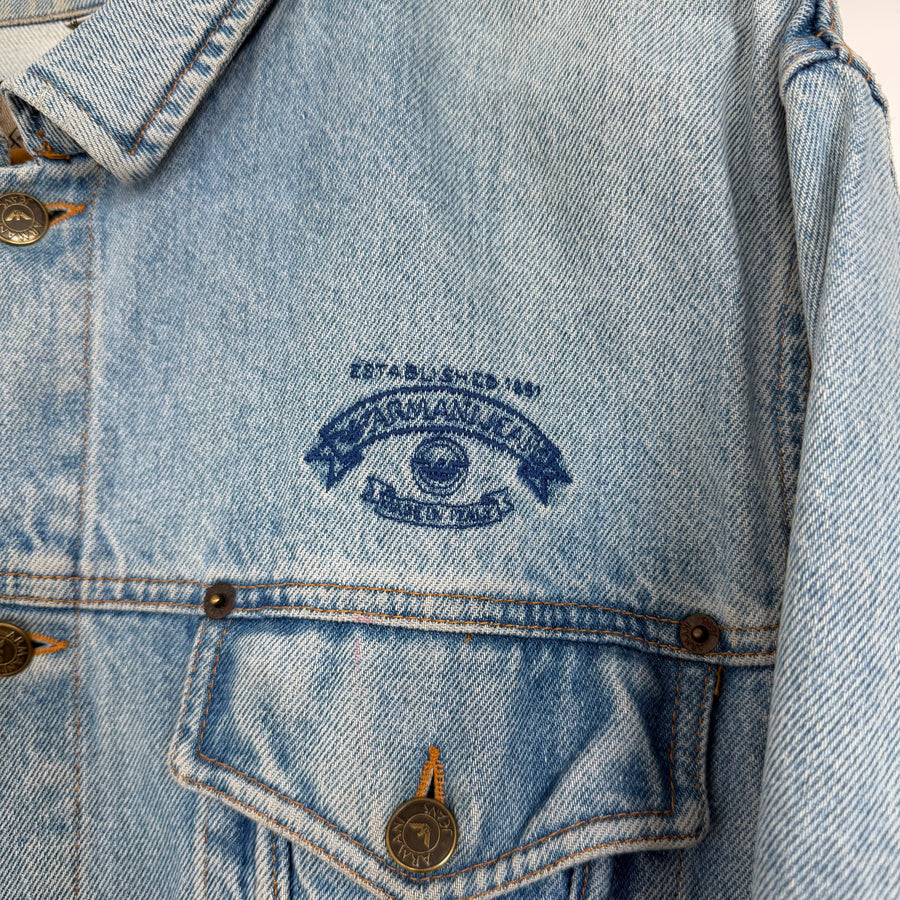1990s armani jeans distressed denim trucker jacket