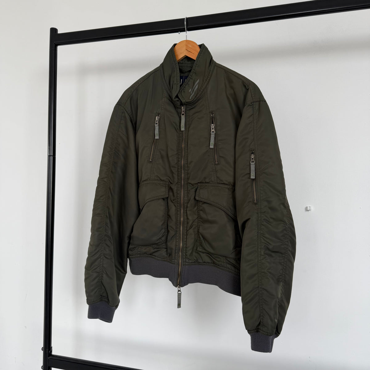 2000s armani jeans technical collared bomber jacket