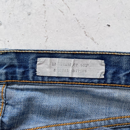 2000s levis 501 limited edition red line selvedge distressed jeans