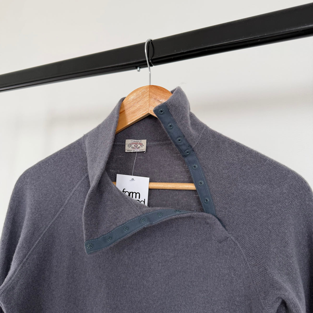 1990s armani jeans asymmetrical clasp funnel neck knitted jumper