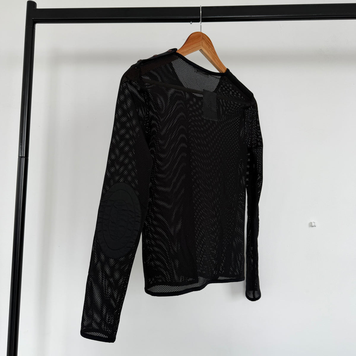 ss2000 prada sport asymmetrical neck mesh longsleeve top