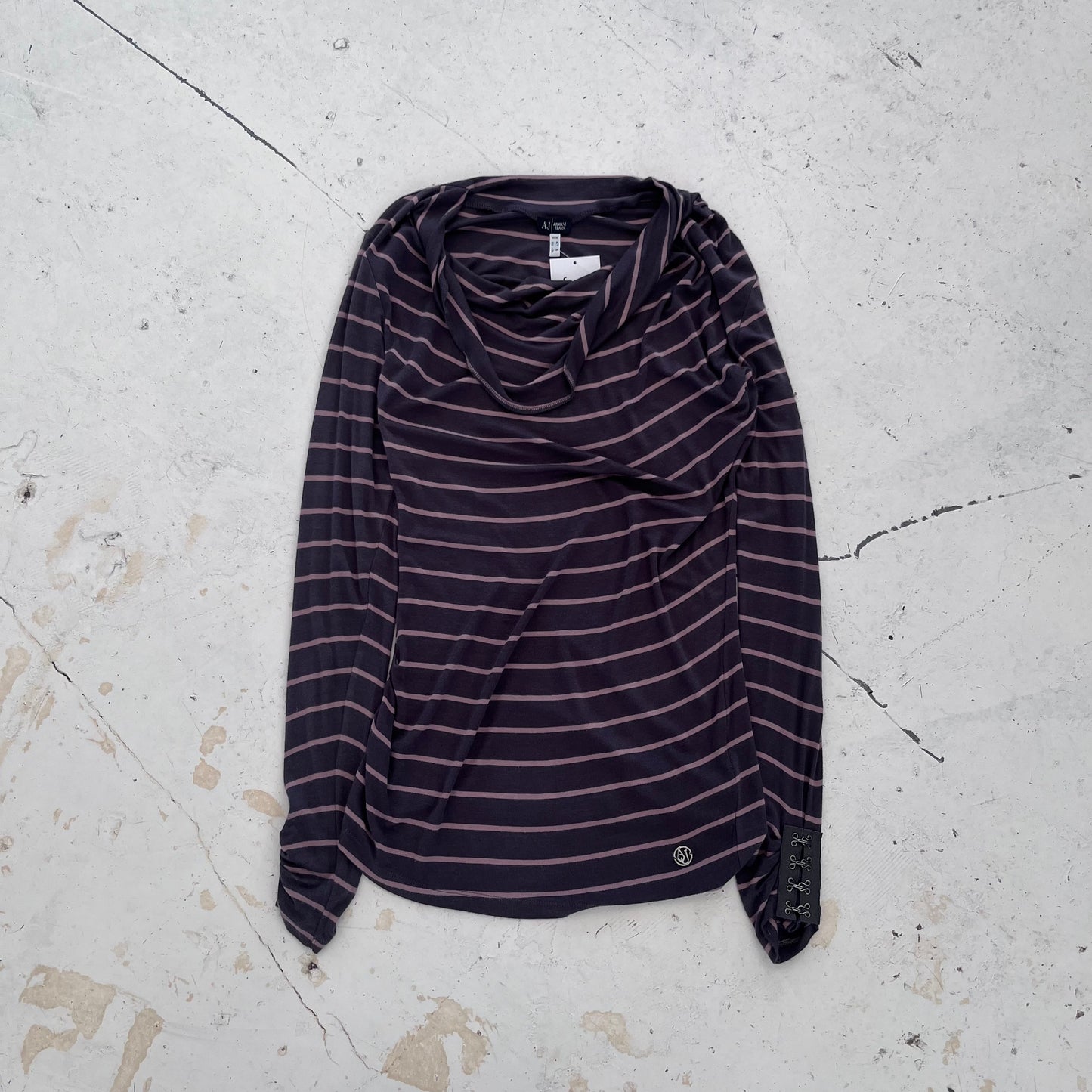 2000s armani jeans striped scoop neck top
