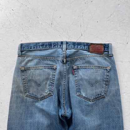 2000s levis 501 limited edition red line selvedge distressed jeans